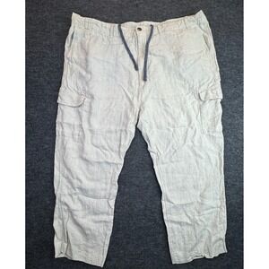 Caribbean Linen Cargo Pants Mens 46x26 Beige 100% Linen Drawstring Tropical READ